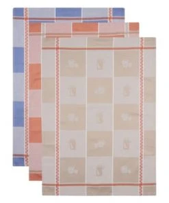 KRACHT® Geschirrtücher "Milchkannen", 3er-Set Beige/ Hellrot/ Blau