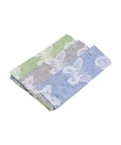 KRACHT® Geschirrtuch, 3er-Pack, Schmetterlings-Print, 70x50 Cm Grün/ Grau/ Blau
