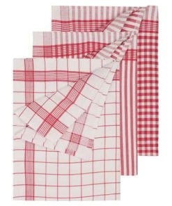 ROSS® Baumwoll-Geschirrtuch, 3er Pack ROT/ WEIß